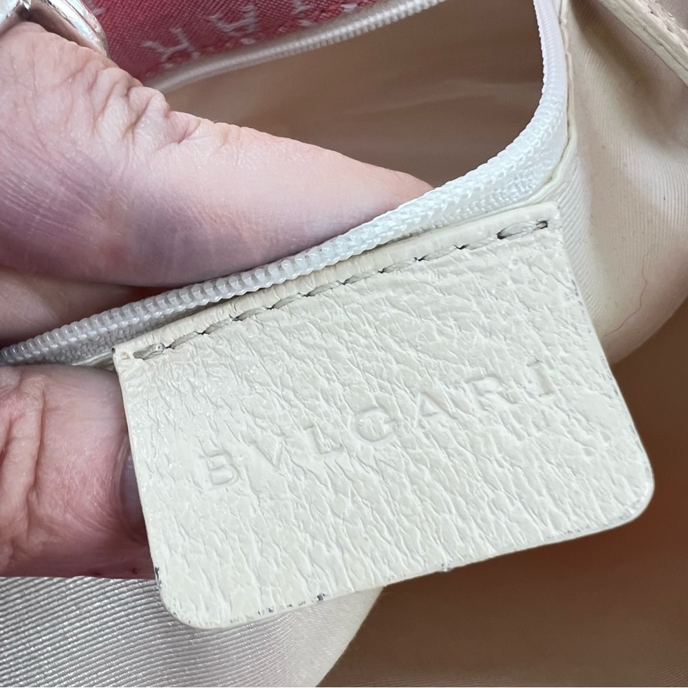 Bvlgari Agatha Jacquard Fabric/Leather Shopping Tote Medium Salmon/Cream w/Pouch - Picture 6 of 17